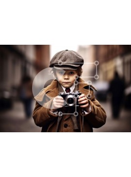 Intra Συλλεκτικό Ξύλινο Παζλ Plywood  4mm - Πορτρέτο ενός αγοριού με vintage κάμερα και κομψή στολή Σε Ξύλινο Κουτί - Διαστάσεις Puzzle: 10x10 cm – 25 κομμάτια