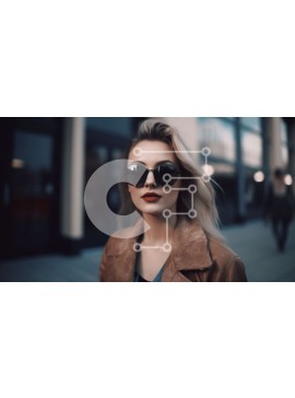 Intra Συλλεκτικό Ξύλινο Παζλ Plywood  4mm - Σοβαρή ξανθιά γυναίκα με δερμάτινο μπουφάν που στέκεται στο πεζοδρόμιο τη νύχτα Σε Ξύλινο Κουτί - Διαστάσεις Puzzle: 10x10 cm – 25 κομμάτια