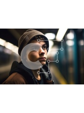 Intra Συλλεκτικό Ξύλινο Παζλ Plywood  4mm - Πορτρέτο ενός νεαρού άνδρα σε μια πλατφόρμα του μετρό Σε Ξύλινο Κουτί - Διαστάσεις Puzzle: 10x10 cm – 25 κομμάτια