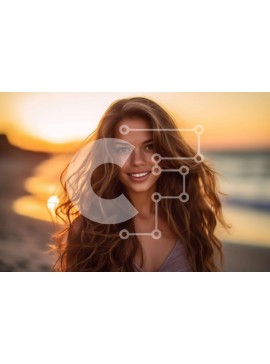 Intra Συλλεκτικό Ξύλινο Παζλ Plywood  4mm - Όμορφη νεαρή γυναίκα που απολαμβάνει το ηλιοβασίλεμα στην παραλία Σε Ξύλινο Κουτί - Διαστάσεις Puzzle: 10x10 cm – 25 κομμάτια