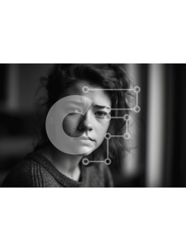 Intra Συλλεκτικό Ξύλινο Παζλ Plywood  4mm - Σοβαρή νεαρή γυναίκα με σγουρά μαλλιά και μαύρο πουλόβερ Σε Ξύλινο Κουτί - Διαστάσεις Puzzle: 10x10 cm – 25 κομμάτια