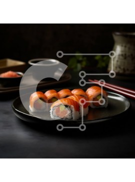 Σετ των 2 Intra Συλλεκτικό Ξύλινο Παζλ Plywood  4mm - Νόστιμο σούσι με ρολά σολομού και αβοκάντο σε μαύρο πιάτο Σε Ξύλινο Κουτί - Διαστάσεις: 10x10 cm – 25 κομμάτια