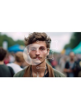 Intra Συλλεκτικό Ξύλινο Παζλ Plywood  4mm - Σοβαρός νεαρός άνδρας με πράσινο σακάκι στέκεται στη μέση ενός πολυσύχναστου δρόμου Σε Ξύλινο Κουτί - Διαστάσεις Puzzle: 10x10 cm – 25 κομμάτια