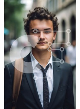 Intra Συλλεκτικό Ξύλινο Παζλ Plywood  4mm - Σοβαρός νέος επιχειρηματίας στην οδό της πόλης Σε Ξύλινο Κουτί - Διαστάσεις Puzzle: 10x10 cm – 25 κομμάτια