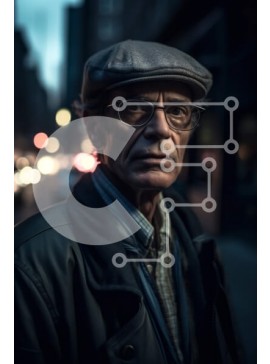 Intra Συλλεκτικό Ξύλινο Παζλ Plywood  4mm - Ασπρόμαυρη φωτογραφία ενός ηλικιωμένου άνδρα που στέκεται σε δρόμο της πόλης το σούρουπο Σε Ξύλινο Κουτί - Διαστάσεις Puzzle: 10x10 cm – 25 κομμάτια