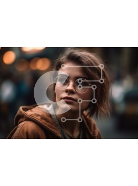 Intra Συλλεκτικό Ξύλινο Παζλ Plywood  4mm - Στοχαστική νεαρή γυναίκα που στέκεται στην οδό της πόλης στο σούρουπο Σε Ξύλινο Κουτί - Διαστάσεις Puzzle: 10x10 cm – 25 κομμάτια