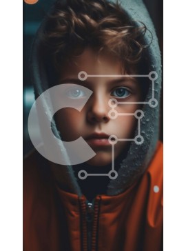 Intra Συλλεκτικό Ξύλινο Παζλ Plywood  4mm - Πορτρέτο ενός νεαρού αγοριού με πορτοκαλί κουκούλα με μπλε μάτια Σε Ξύλινο Κουτί - Διαστάσεις Puzzle: 10x10 cm – 25 κομμάτια