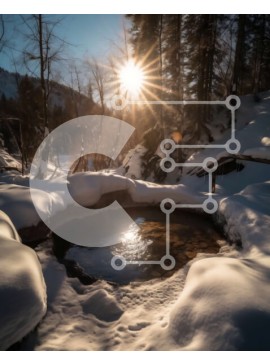 Intra Συλλεκτικό Ξύλινο Παζλ Plywood  4mm - Όμορφη εικόνα της θερμής πηγής στο χιονισμένο δάσος Σε Ξύλινο Κουτί - Διαστάσεις: 10x10 cm – 25 κομμάτια