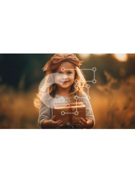 Intra Συλλεκτικό Ξύλινο Παζλ Plywood  4mm - Όμορφη εικόνα ενός νεαρού κοριτσιού που κρατά ένα κουτί δώρου στο ηλιοβασίλεμα Σε Ξύλινο Κουτί - Διαστάσεις Puzzle: 10x10 cm – 25 κομμάτια