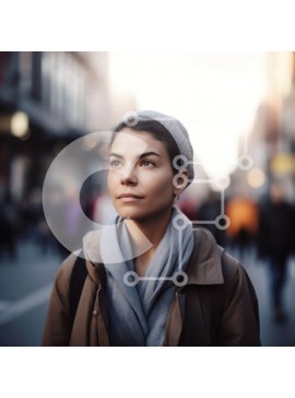 Intra Συλλεκτικό Ξύλινο Παζλ Plywood  4mm - Κομψή νεαρή γυναίκα στην οδό της πόλης Σε Ξύλινο Κουτί - Διαστάσεις Puzzle: 10x10 cm – 25 κομμάτια