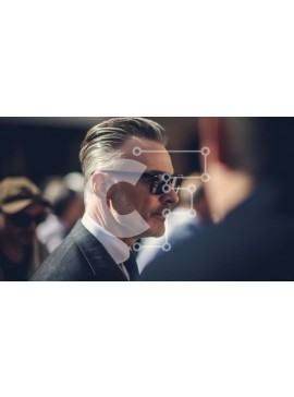 Intra Συλλεκτικό Ξύλινο Παζλ Plywood  4mm - Σοβαρός άνδρας με κοστούμι και γυαλιά ηλίου που στέκονται σε ένα πλήθος Σε Ξύλινο Κουτί - Διαστάσεις Puzzle: 10x10 cm – 25 κομμάτια