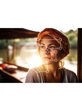 Intra Συλλεκτικό Ξύλινο Παζλ Plywood  4mm - Όμορφη εικόνα μιας γυναίκας με τουρμπάνι σε μια βάρκα στο ηλιοβασίλεμα Σε Ξύλινο Κουτί - Διαστάσεις Puzzle: 10x10 cm – 25 κομμάτια