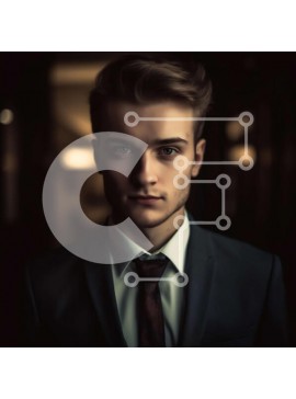 Intra Συλλεκτικό Ξύλινο Παζλ Plywood  4mm - Σοβαρός νεαρός επιχειρηματίας με κοστούμι και γραβάτα που κοιτάζει απευθείας την κάμερα Σε Ξύλινο Κουτί - Διαστάσεις Puzzle: 10x10 cm – 25 κομμάτια