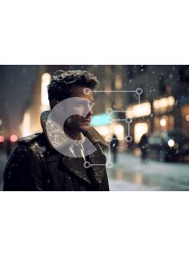 Intra Συλλεκτικό Ξύλινο Παζλ Plywood  4mm - Άνδρας που στέκεται στη Snowy Street με μαύρο παλτό και γραβάτα Σε Ξύλινο Κουτί - Διαστάσεις Puzzle: 10x10 cm – 25 κομμάτια