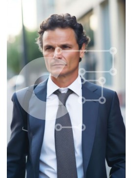 Intra Συλλεκτικό Ξύλινο Παζλ Plywood  4mm - Επαγγελματίας με μαύρο κοστούμι και κόκκινη γραβάτα κοιτάζοντας τηλέφωνο στο πεζοδρόμιο Σε Ξύλινο Κουτί - Διαστάσεις Puzzle: 10x10 cm – 25 κομμάτια