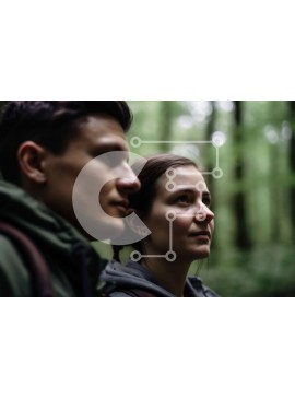 Intra Συλλεκτικό Ξύλινο Παζλ Plywood  4mm - Νεαρό ζευγάρι που κάνει περιπέτεια στο δάσος με σακίδια Σε Ξύλινο Κουτί - Διαστάσεις Puzzle: 10x10 cm – 25 κομμάτια