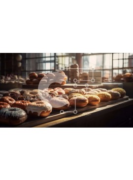 Σετ των 2 Intra Συλλεκτικό Ξύλινο Παζλ Plywood  4mm - Διάφορα ντόνατς σε βιτρίνα σε ξύλινο τραπέζι με φως του ήλιου Σε Ξύλινο Κουτί - Διαστάσεις: 10x10 cm – 25 κομμάτια