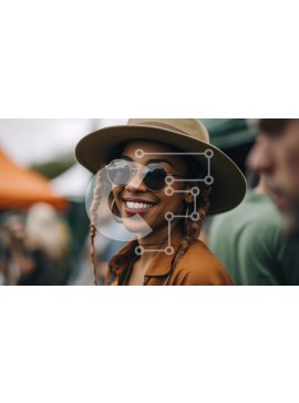 Intra Συλλεκτικό Ξύλινο Παζλ Plywood  4mm - Χαλαρή γυναίκα με γυαλιά ηλίου και καπέλο μπροστά στο πλήθος Σε Ξύλινο Κουτί - Διαστάσεις Puzzle: 10x10 cm – 25 κομμάτια