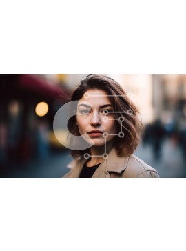 Intra Συλλεκτικό Ξύλινο Παζλ Plywood  4mm - Σοβαρή νεαρή γυναίκα με μπεζ καμπαρντίνα στο City Street Σε Ξύλινο Κουτί - Διαστάσεις Puzzle: 10x10 cm – 25 κομμάτια