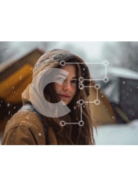 Intra Συλλεκτικό Ξύλινο Παζλ Plywood  4mm - Όμορφη εικόνα μιας γυναίκας που στέκεται στο χιόνι Σε Ξύλινο Κουτί - Διαστάσεις Puzzle: 10x10 cm – 25 κομμάτια