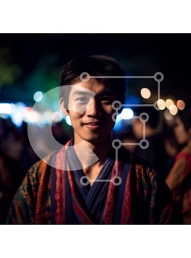 Intra Συλλεκτικό Ξύλινο Παζλ Plywood  4mm - Σοβαρός νεαρός άνδρας με πολύχρωμη ρόμπα απευθυνόμενος σε ένα πλήθος τη νύχτα Σε Ξύλινο Κουτί - Διαστάσεις Puzzle: 10x10 cm – 25 κομμάτια