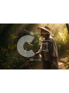 Intra Συλλεκτικό Ξύλινο Παζλ Plywood  4mm - Όμορφη εικόνα μιας ηλικιωμένης γυναίκας που περπατά σε ένα δάσος Σε Ξύλινο Κουτί - Διαστάσεις: 10x10 cm – 25 κομμάτια