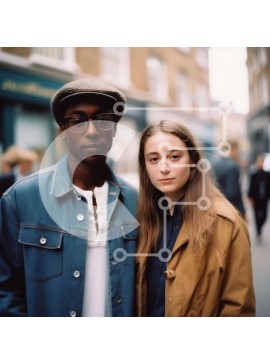 Intra Συλλεκτικό Ξύλινο Παζλ Plywood  4mm - Περιστασιακό ζευγάρι στην οδό της πόλης - Φωτογραφία Αρχείου Σε Ξύλινο Κουτί - Διαστάσεις Puzzle: 10x10 cm – 25 κομμάτια