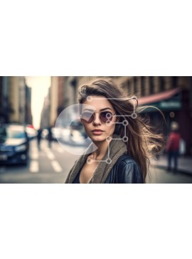 Intra Συλλεκτικό Ξύλινο Παζλ Plywood  4mm - Κομψή γυναίκα που φοράει γυαλιά ηλίου σε έναν πολυσύχναστο δρόμο της πόλης Σε Ξύλινο Κουτί - Διαστάσεις Puzzle: 10x10 cm – 25 κομμάτια