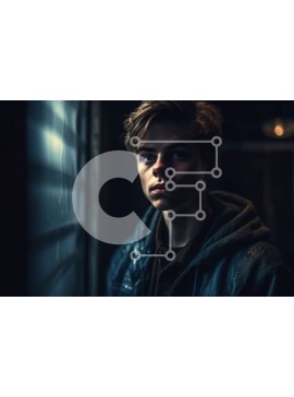 Intra Συλλεκτικό Ξύλινο Παζλ Plywood  4mm - Μυστηριώδης νεαρός άνδρας που κοιτάζει έξω στο σκοτάδι Σε Ξύλινο Κουτί - Διαστάσεις Puzzle: 10x10 cm – 25 κομμάτια