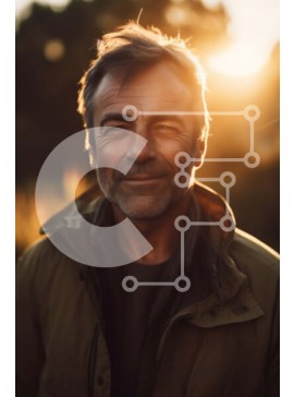 Intra Συλλεκτικό Ξύλινο Παζλ Plywood  4mm - Πορτρέτο ενός άνδρα που στέκεται σε ένα χωράφι στο ηλιοβασίλεμα Σε Ξύλινο Κουτί - Διαστάσεις Puzzle: 10x10 cm – 25 κομμάτια