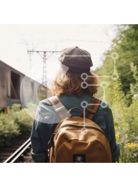 Intra Συλλεκτικό Ξύλινο Παζλ Plywood  4mm - Κομψή νεαρή γυναίκα που στέκεται στη γραμμή τρένου, κοιτάζοντας την απόσταση Σε Ξύλινο Κουτί - Διαστάσεις Puzzle: 10x10 cm – 25 κομμάτια