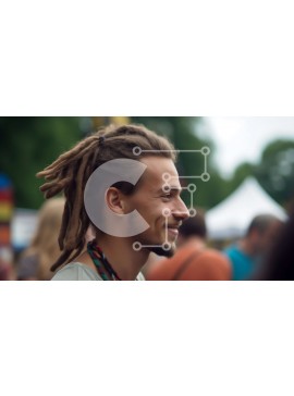 Intra Συλλεκτικό Ξύλινο Παζλ Plywood  4mm - Χαμογελαστός νεαρός άνδρας που απολαμβάνει το μουσικό φεστιβάλ με ποικίλο πλήθος Σε Ξύλινο Κουτί - Διαστάσεις Puzzle: 10x10 cm – 25 κομμάτια