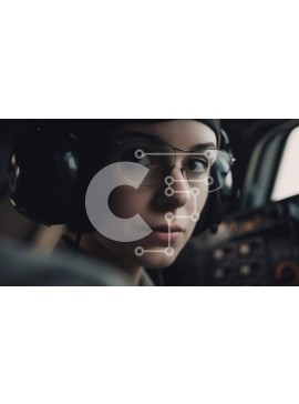 Intra Συλλεκτικό Ξύλινο Παζλ Plywood  4mm - Σοβαρή γυναίκα στο πιλοτήριο αεροπλάνου που κοιτάζει έξω από το παράθυρο Σε Ξύλινο Κουτί - Διαστάσεις Puzzle: 10x10 cm – 25 κομμάτια