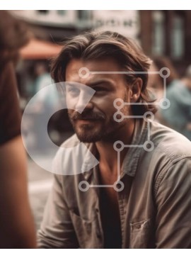 Intra Συλλεκτικό Ξύλινο Παζλ Plywood  4mm - Σοβαρός άνδρας που κάθεται στον πάγκο στη μέση του πολυσύχναστου δρόμου Σε Ξύλινο Κουτί - Διαστάσεις Puzzle: 10x10 cm – 25 κομμάτια