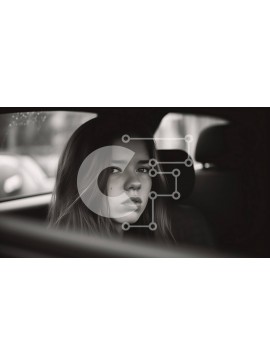 Intra Συλλεκτικό Ξύλινο Παζλ Plywood  4mm - Όμορφο πορτρέτο νεαρής γυναίκας στο αυτοκίνητο Σε Ξύλινο Κουτί - Διαστάσεις Puzzle: 10x10 cm – 25 κομμάτια