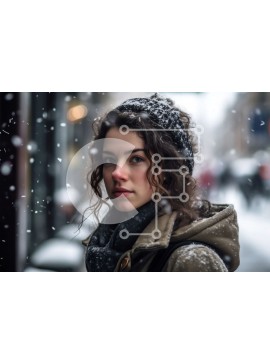 Intra Συλλεκτικό Ξύλινο Παζλ Plywood  4mm - Νεαρή γυναίκα στέκεται στη χιονισμένη οδό με συλλογισμένη έκφραση Σε Ξύλινο Κουτί - Διαστάσεις Puzzle: 10x10 cm – 25 κομμάτια