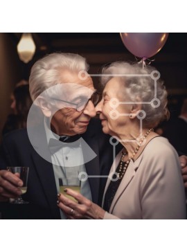 Intra Συλλεκτικό Ξύλινο Παζλ Plywood  4mm - Ηλικιωμένο ζευγάρι που φρυγανίζει με σαμπάνια σε ένα πάρτι Σε Ξύλινο Κουτί - Διαστάσεις Puzzle: 10x10 cm – 25 κομμάτια