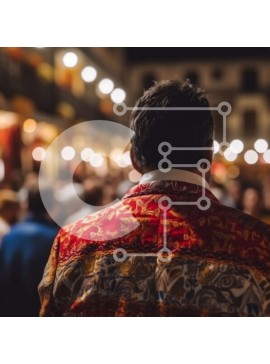 Intra Συλλεκτικό Ξύλινο Παζλ Plywood  4mm - Ζωντανό φεστιβάλ ή αγορά με ποικίλο πλήθος και πολύχρωμο άντρα με λουλουδάτο σακάκι Σε Ξύλινο Κουτί - Διαστάσεις Puzzle: 10x10 cm – 25 κομμάτια