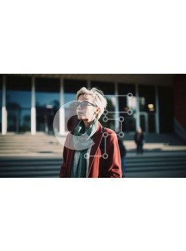 Intra Συλλεκτικό Ξύλινο Παζλ Plywood  4mm - Στοχαστική ηλικιωμένη γυναίκα που στέκεται μπροστά από το κτίριο Σε Ξύλινο Κουτί - Διαστάσεις Puzzle: 10x10 cm – 25 κομμάτια