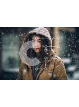 Intra Συλλεκτικό Ξύλινο Παζλ Plywood  4mm - Σοβαρή νεαρή γυναίκα με χειμερινά ρούχα που στέκεται στο χιόνι Σε Ξύλινο Κουτί - Διαστάσεις Puzzle: 10x10 cm – 25 κομμάτια