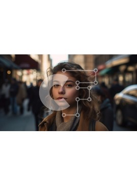 Intra Συλλεκτικό Ξύλινο Παζλ Plywood  4mm - Νεαρή γυναίκα με μαύρισμα μπουφάν που στέκεται στην πολυσύχναστη οδό της πόλης Σε Ξύλινο Κουτί - Διαστάσεις Puzzle: 10x10 cm – 25 κομμάτια