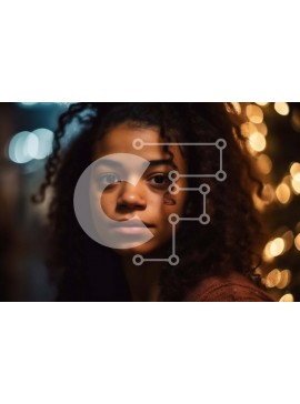 Intra Συλλεκτικό Ξύλινο Παζλ Plywood  4mm - Σοβαρό πορτρέτο μιας νεαρής γυναίκας με σγουρά μαλλιά σε ένα καφέ πουλόβερ Σε Ξύλινο Κουτί - Διαστάσεις Puzzle: 10x10 cm – 25 κομμάτια