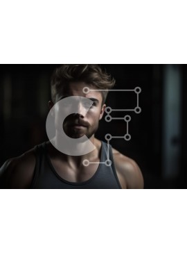 Intra Συλλεκτικό Ξύλινο Παζλ Plywood  4mm - Σοβαρός άνδρας με γκρι μπλουζάκι που κοιτάζει απευθείας την κάμερα Σε Ξύλινο Κουτί - Διαστάσεις Puzzle: 10x10 cm – 25 κομμάτια