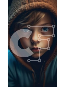 Intra Συλλεκτικό Ξύλινο Παζλ Plywood  4mm - Πορτρέτο ενός νεαρού αγοριού που φοράει κουκούλα και κοιτάζει την κάμερα με μπλε μάτια Σε Ξύλινο Κουτί - Διαστάσεις Puzzle: 10x10 cm – 25 κομμάτια