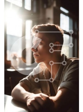 Intra Συλλεκτικό Ξύλινο Παζλ Plywood  4mm - Πορτρέτο ενός νεαρού άνδρα που έχει χαθεί στη σκέψη σε ένα αμυδρά φωτισμένο δωμάτιο Σε Ξύλινο Κουτί - Διαστάσεις Puzzle: 10x10 cm – 25 κομμάτια