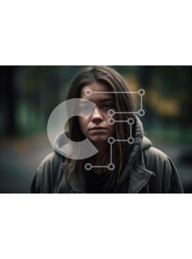 Intra Συλλεκτικό Ξύλινο Παζλ Plywood  4mm - Λυπημένη νεαρή γυναίκα με κουκούλα που στέκεται στο δάσος Σε Ξύλινο Κουτί - Διαστάσεις Puzzle: 10x10 cm – 25 κομμάτια