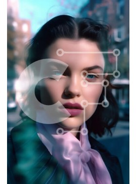 Intra Συλλεκτικό Ξύλινο Παζλ Plywood  4mm - Κομψή γυναίκα που στέκεται μπροστά από ένα κτίριο με φόντο μπλε του ουρανού Σε Ξύλινο Κουτί - Διαστάσεις Puzzle: 10x10 cm – 25 κομμάτια