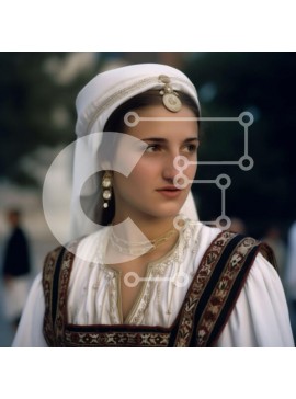 Intra Συλλεκτικό Ξύλινο Παζλ Plywood  4mm - Σοβαρή γυναίκα που φοράει παραδοσιακά ρούχα με περίπλοκα κεντήματα και κοσμήματα Σε Ξύλινο Κουτί - Διαστάσεις Puzzle: 10x10 cm – 25 κομμάτια