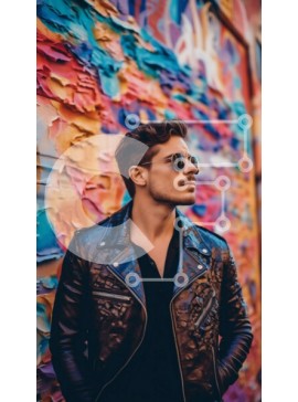 Intra Συλλεκτικό Ξύλινο Παζλ Plywood  4mm - Δροσερή και νευρική εικόνα ενός άνδρα με δερμάτινο μπουφάν και γυαλιά ηλίου Σε Ξύλινο Κουτί - Διαστάσεις Puzzle: 10x10 cm – 25 κομμάτια