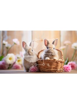 Intra Συλλεκτικό Ξύλινο Παζλ Plywood  4mm - Αξιολάτρευτα πασχαλινά κουνελάκια σε ανοιξιάτικο καλάθι Σε Ξύλινο Κουτί - Διαστάσεις Puzzle: 10x10 cm – 25 κομμάτια